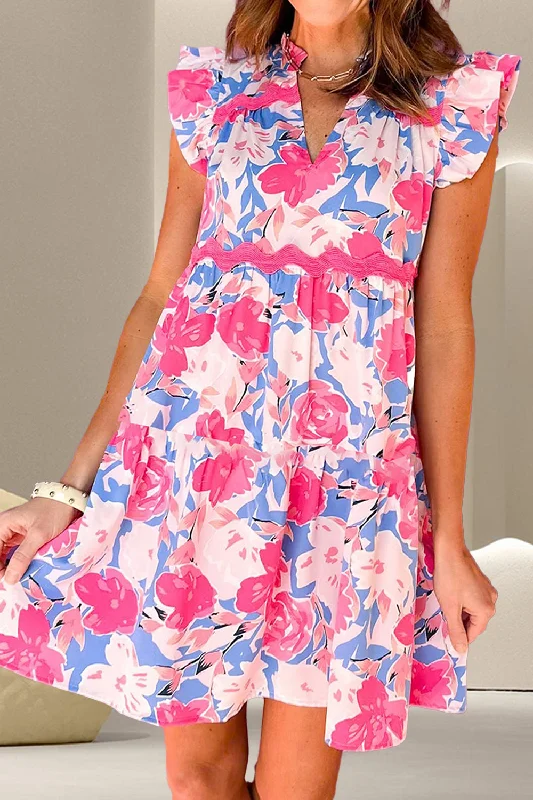 Bohemian DressRuffled Printed Cap Sleeve Mini Dress