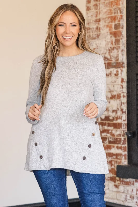 women's tops for wedding guest attireBattling Blush Top, Heather Gray