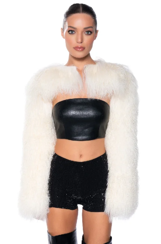 women's trench coatsREAL MONGOLIAN FUR BOLERO JACKET