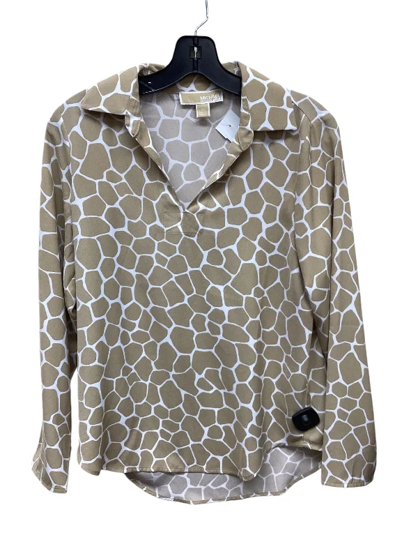 women's tops for smart casual looksTop Long Sleeve By Michael Kors In Tan & White, Size: Xs