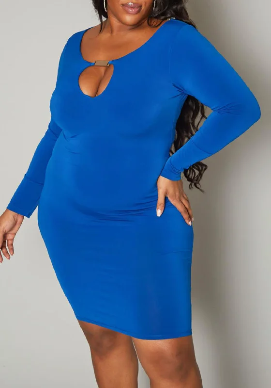 women's bespoke dressesHI Curvy Plus Size Women Keyhole Cut Out Bodycon Mini Dress