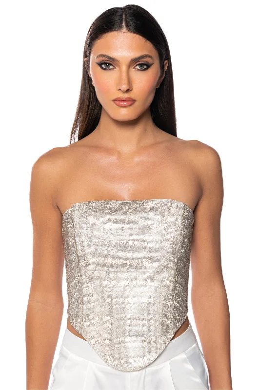 luxury women's topsCUE THE LIGHTS SPARKLE CORSET TOP