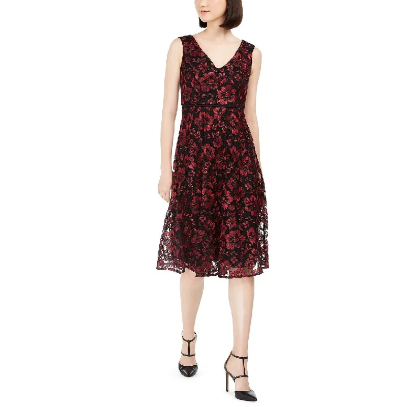 Organza DressTaylor Women's Floral-Embroidered Midi Dress Red Size 10