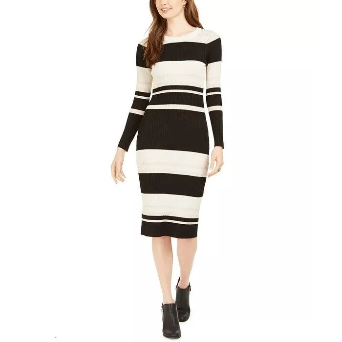 women's ruffle dressesTaylor Women's Striped Midi Sweater Dress Black Size Large