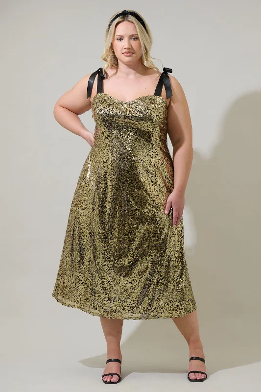 Elegant DressAdelisa Sequin Tie Strap Midi Dress Curve