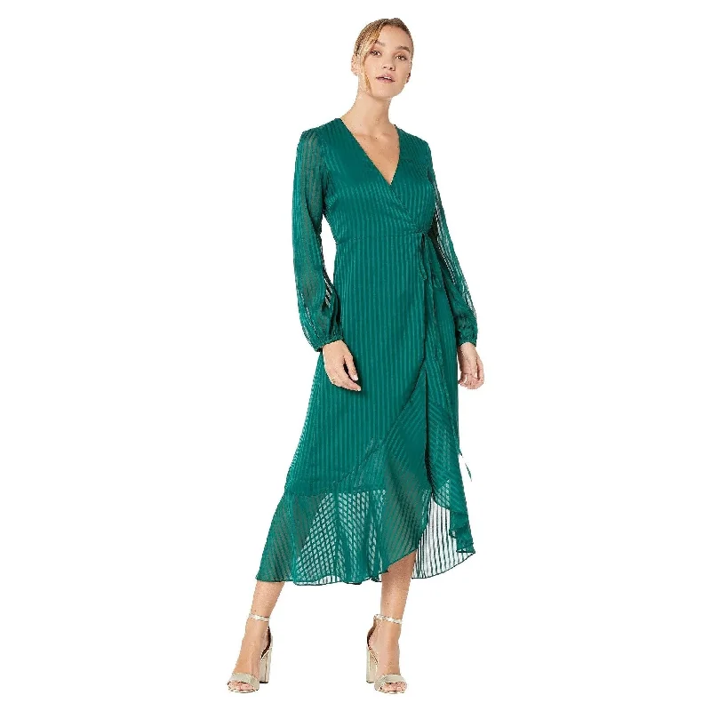 women's ruffle dressesBardot Women's Mirela Long Sleeve Midi Wrap Dress Green Size Medium