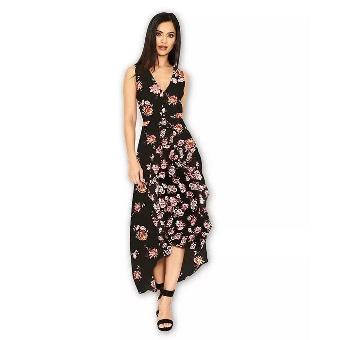 women's lace dressesAX Paris Women's Floral V Neck Midi Dress Black Size 13 AVG