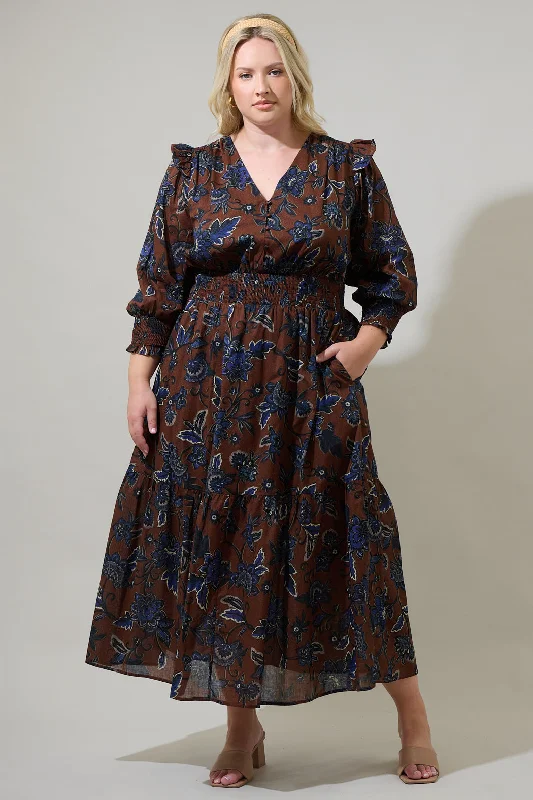 women's flowy dressesMarlina Floral Norma Long Sleeve Midi Dress Curve