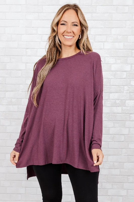 women's tops in solid colorsTime Well Spent Top, Eggplant