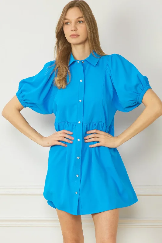 women's versatile dressesBubble Sleeve Mini Dress, Blue