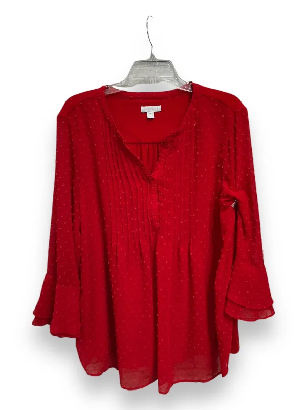 women's stylish topsTop Long Sleeve Basic By Charter Club In Red, Size: Xxl