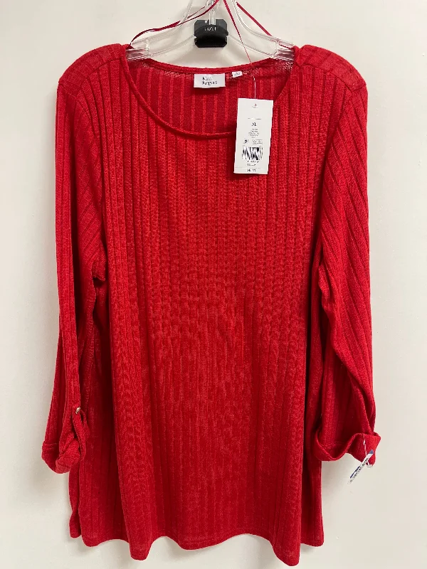 silk women's topsTop Long Sleeve By Kim Rogers In Red, Size: Xl