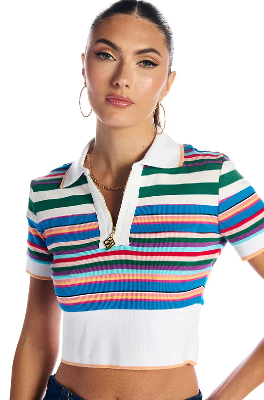 women's tops for those who want to create outfits that reflect their personal style and sense of fashionPOLO CLUB SHORT SLEEVE KNIT ZIP UP TOP