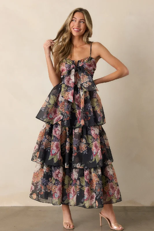 Neon DressWishing You Well Navy Floral Tiered Midi Dress