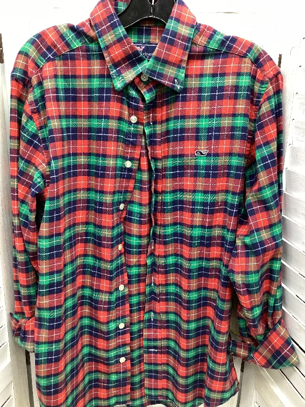 women's tops with built-in brasTop Long Sleeve By Vineyard Vines In Plaid Pattern, Size: S