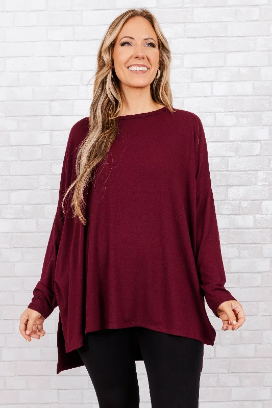 affordable women's topsTime Well Spent Top, Dark Burgundy