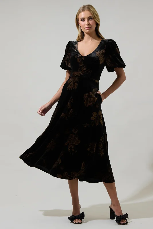 A-Line DressAce Floral Abrina Velvet Midi Dress