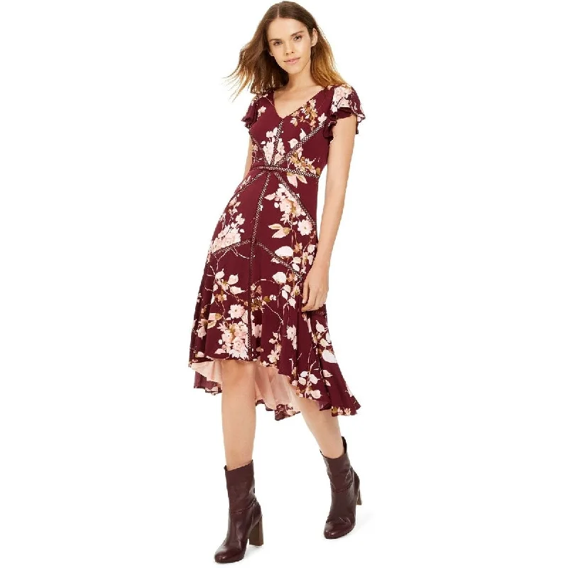 Taylor Women's Crochet-Trim Midi Dress Wine Size 4