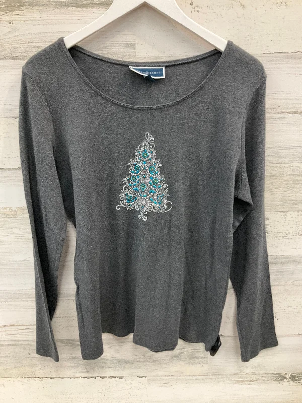 women's tops for those who love bold and vibrant colorsTop Long Sleeve By Karen Scott In Grey, Size: M