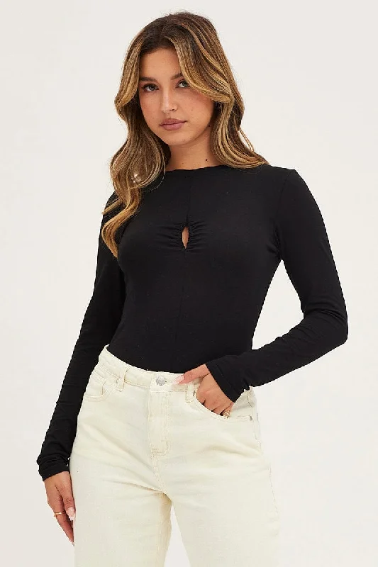 women's tops for those who want to wear pieces that are both comfortable and stylishBlack Keyhole Bodysuit Long Sleeve