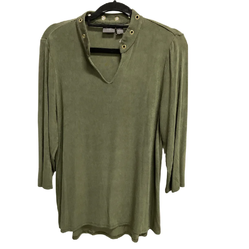 women's tops with ruffled hemsTop Long Sleeve By Chicos In Green, Size: M