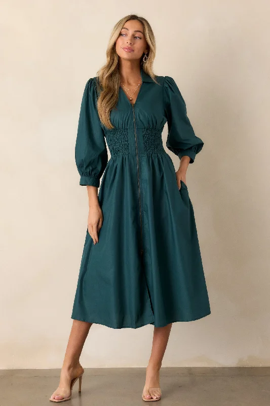 women's stylish dressesShift in Perspective Forest Green Midi Dress