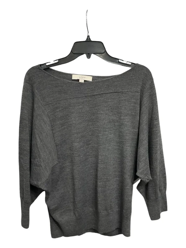 women's tops with cold-shoulder cutsTop Long Sleeve Basic By Loft In Grey, Size: L