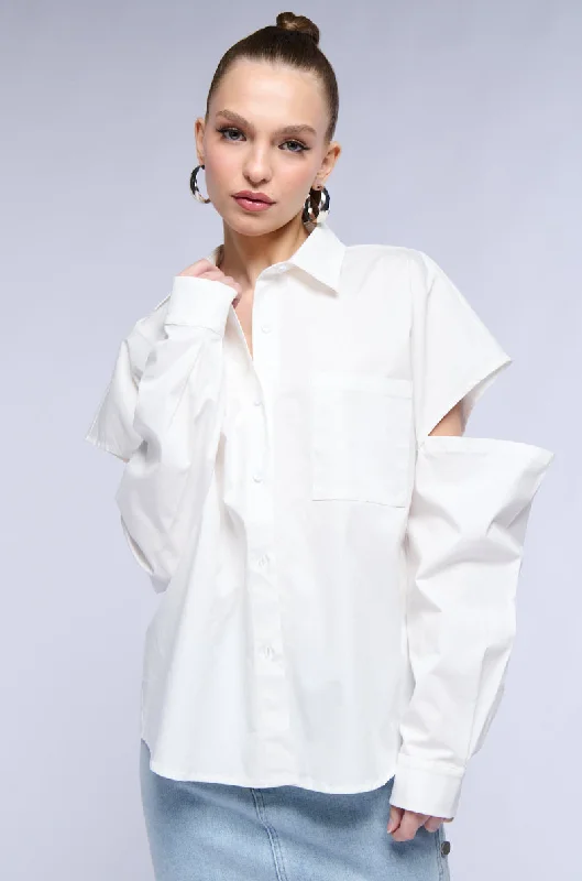 women's tops with cold-shoulder cutsSIMPLE BUT EXTRA BUTTON DOWN TOP