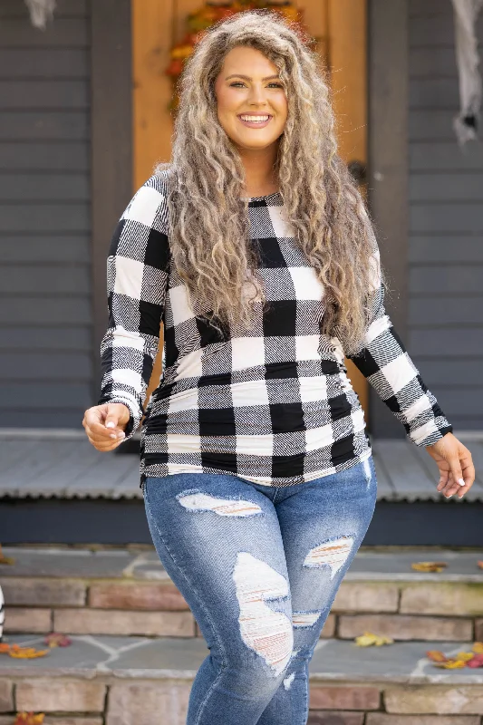 women's tops with unique designsOutside Looking In Top, Black-White