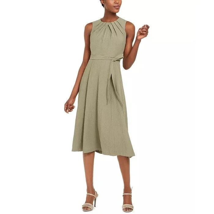 Solid Color DressCalvin Klein Women's Pleated Midi Dress Green Size 4