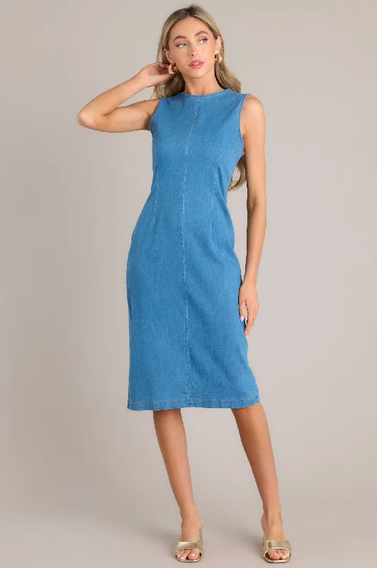 Nursing DressUnfolding Chapter Medium Wash Chambray Midi Dress