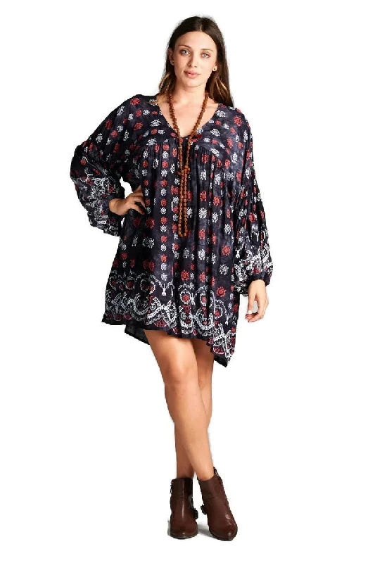 High-Low DressBaby Doll Bohemian Peasant Mini Dress, Black