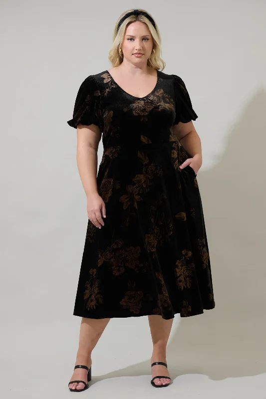 Prom DressAce Floral Abrina Velvet Midi Dress Curve