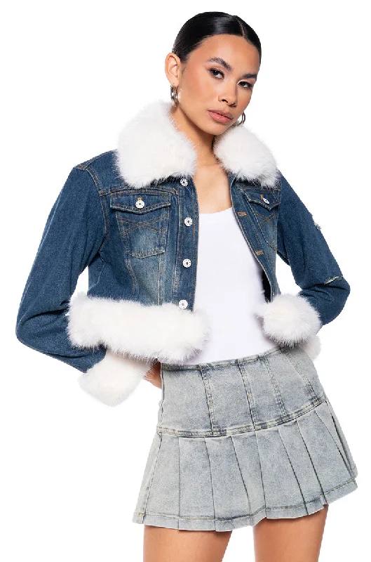 women's bomber jackets and coatsWHEN YOU KNOW YOU KNOW DENIM FUR JACKET