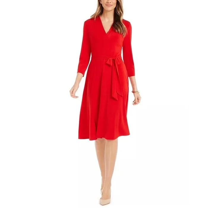 Designer DressCharter Club Women's 3/4-Sleeve Midi Dress Red Size Large