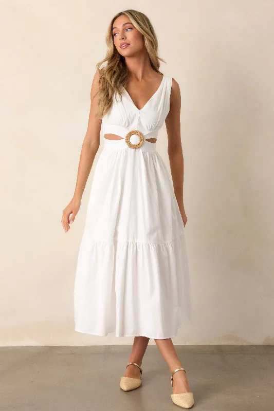 women's boho dressesBe Good To Me White Cutout Midi Dress