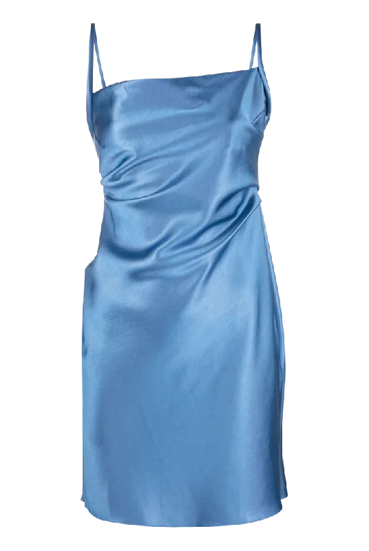 women's handmade dressesMalai Glossy Satin Mini Blue Slip Dress