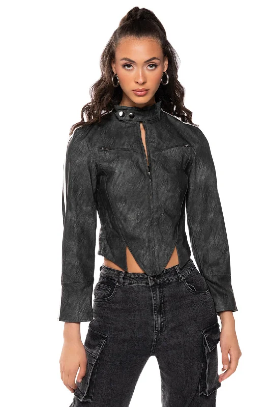 women's coats for fashion-forward individualsDYNASTY DISTRESSED PU RACING MOTO