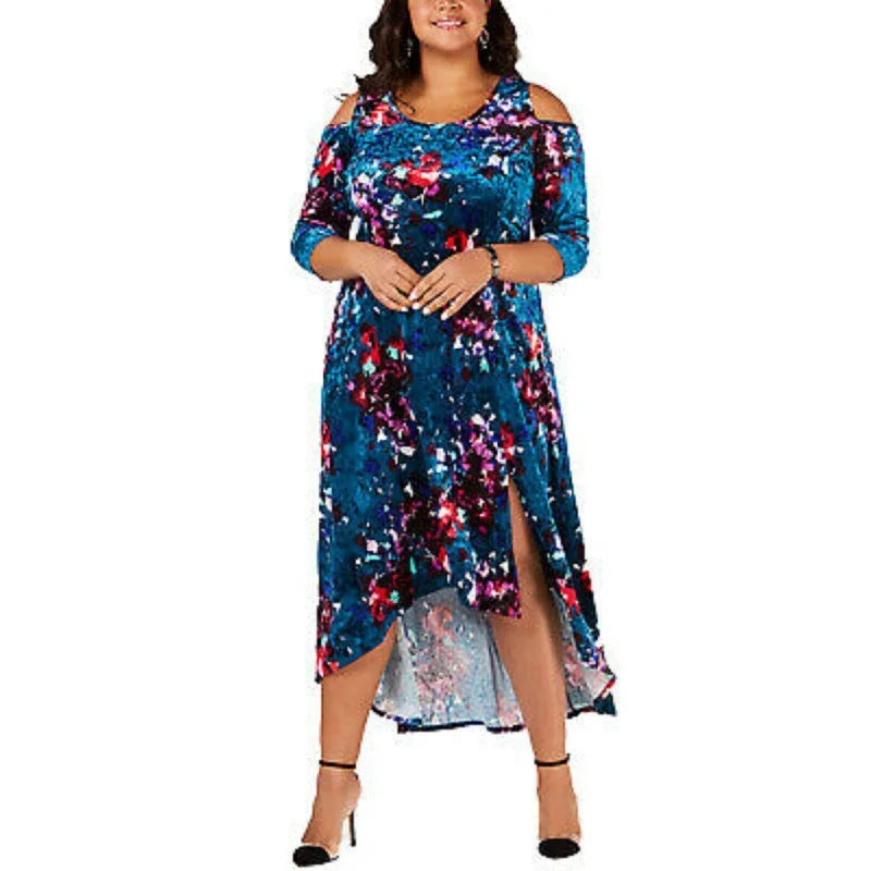 women's shift dressesNY Collection Women's Abstract Floral Cold Shoulder Midi Dress Turq/Aqua Size 3X