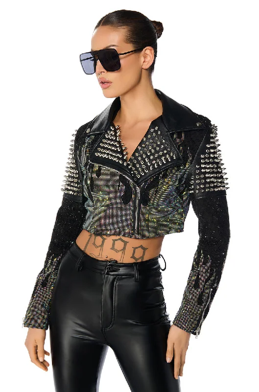 lightweight women's coatsHOTFIX FLAME CROP MOTO JACKET