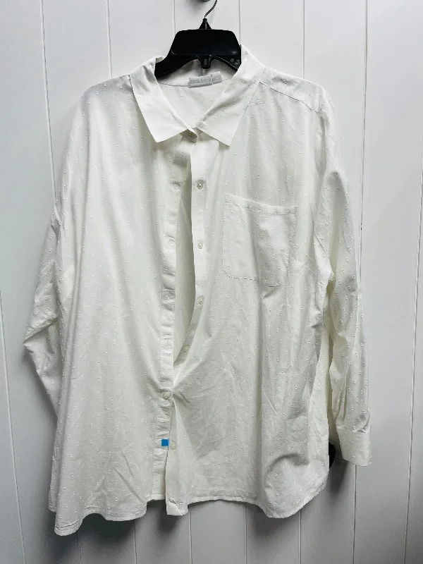 affordable women's topsTop Long Sleeve By Kim Rogers In White, Size: 3x