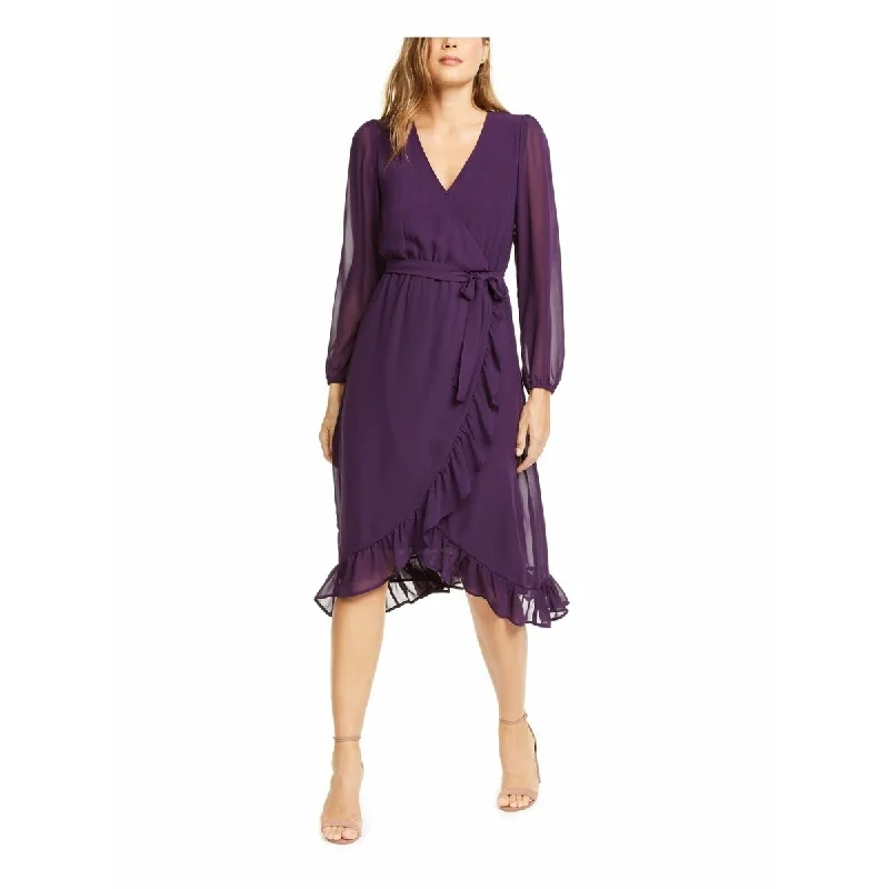 women's unique dressesQ+A Los Angeles Women's Balloon Sleeve Chiffon Midi Dress Purple Size Extra Large