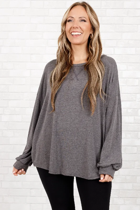 elegant women's topsTireless Talking Top, Charcoal