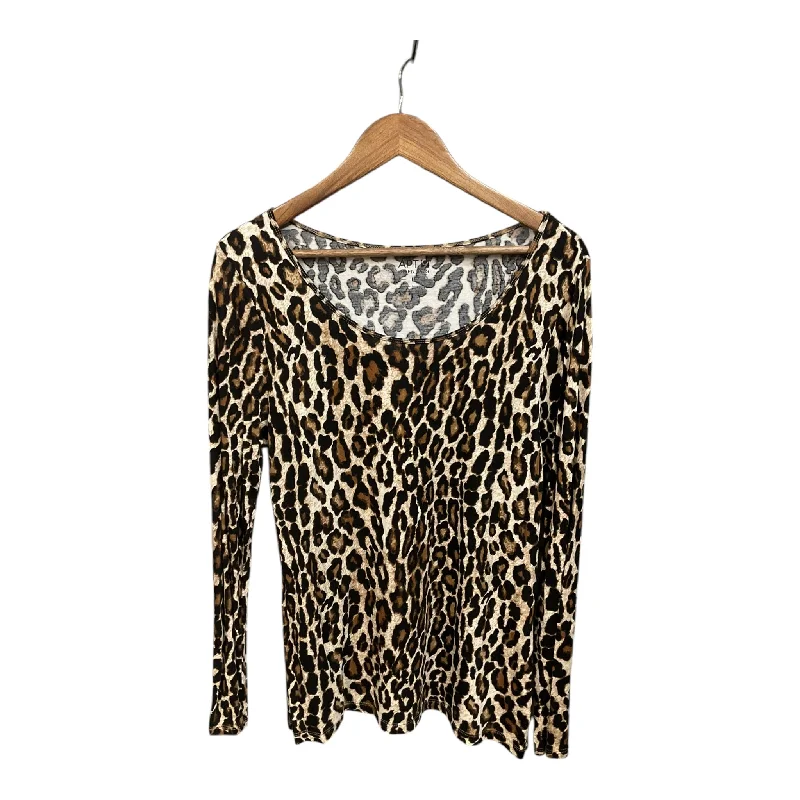 women's tops with ruffled hemsTop Long Sleeve By Apt 9 In Animal Print, Size: L