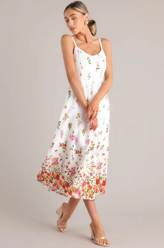 Glamour DressBotanical Queen Ivory Floral Linen Midi Dress