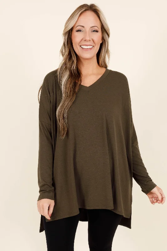 three-quarter sleeve women's topsWhat About You Top, Dark Olive