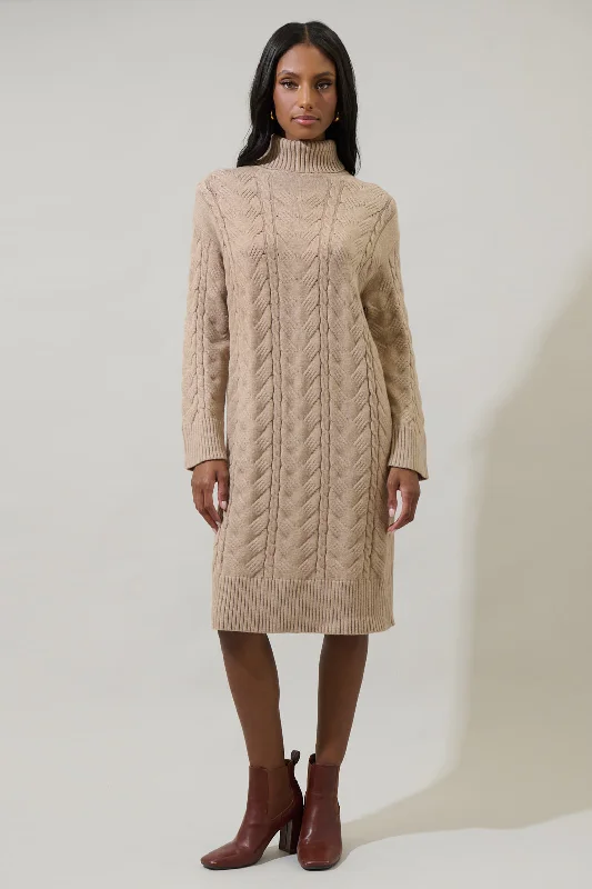 Peter Pan Collar DressRaven Cable Knit Sweater Midi Dress