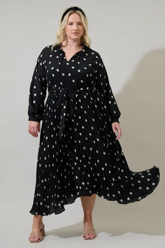 women's high-low dressesKaline Polka Dot Marisa Pleated Midi Dress Curve