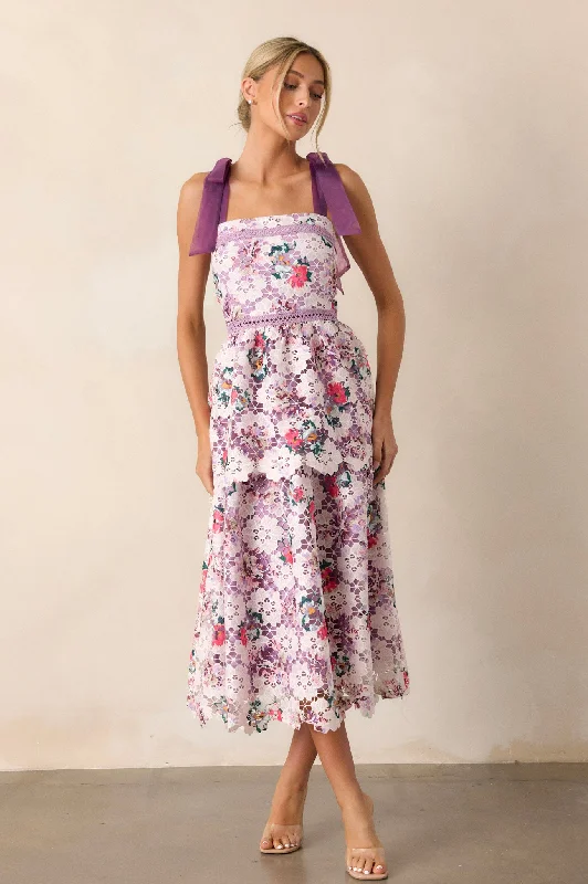 Zip-Up DressRomance In Bloom Lavender Floral Embroidered Midi Dress