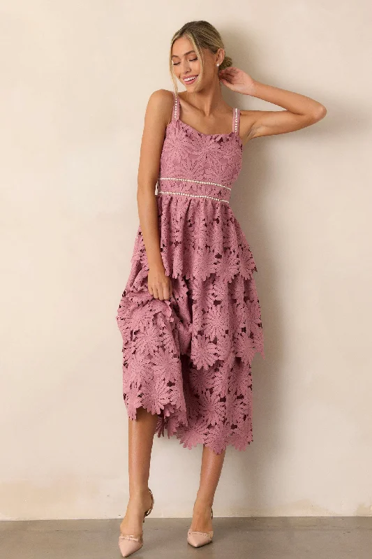 women's empire waist dressesMy Love Language Dusty Pink Floral Embroidered Midi Dress